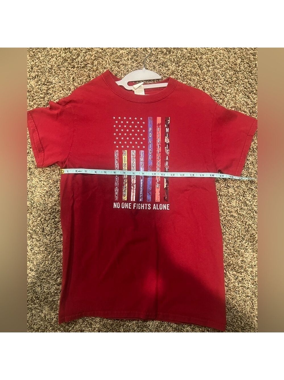 No one fights alone red t-shirt Size: Small - Picture 4 of 5